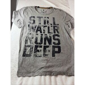 i Jeans by Buffalo Men Graphic T Large STILL WATER RUNS DEEP Gray Tee Distressed